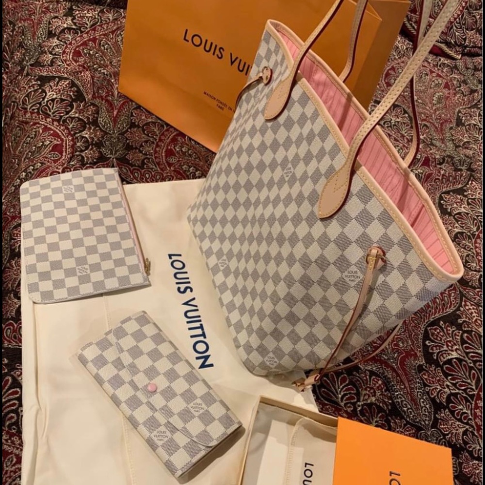 Louis Vuitton Neverfull MM damier azur rose